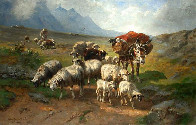 unknow artist Schafherde mit Esel und Schafer auf einer Hochebene oil painting picture
